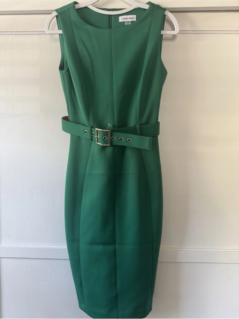 Calvin Klein Green Sheath Belted Dress Sz 2